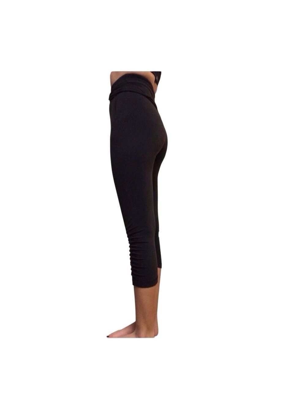 Lululemon Fold Over High Waist Twist Black Ruched Capri Yoga Legging Pockets 2